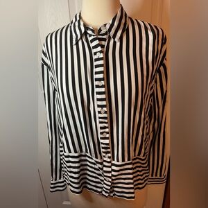 Jane & Delancey‎ Black White Striped Blouse Top Size Medium